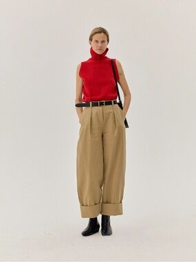 Wide-Leg High-Waist Tan Trousers